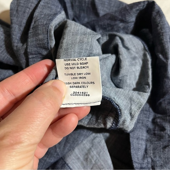 eShakti Blue Chambray Wide-Leg Pants with Dark Blue Waist Accents - Picture 10 of 14